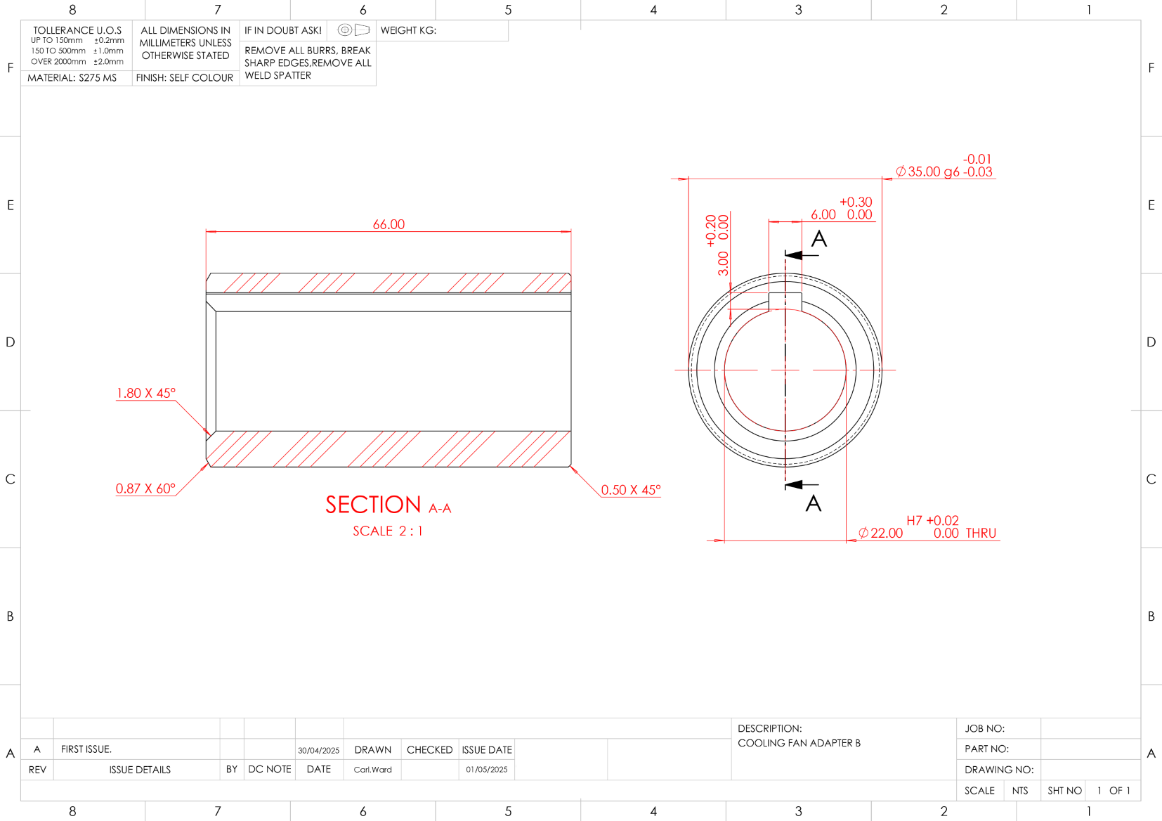 Cooling Fan Adapter Technical Drawing